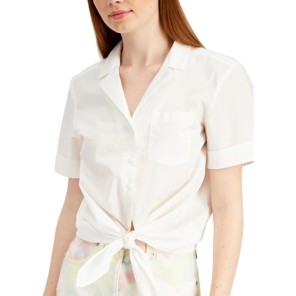 French Connection short sleeve collared shirt tie front size XS NWOT
